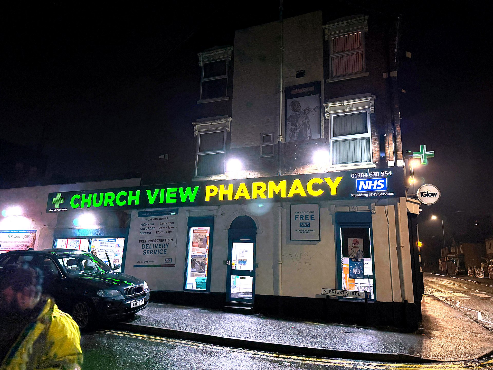Church View Pharmacy illuminated sign