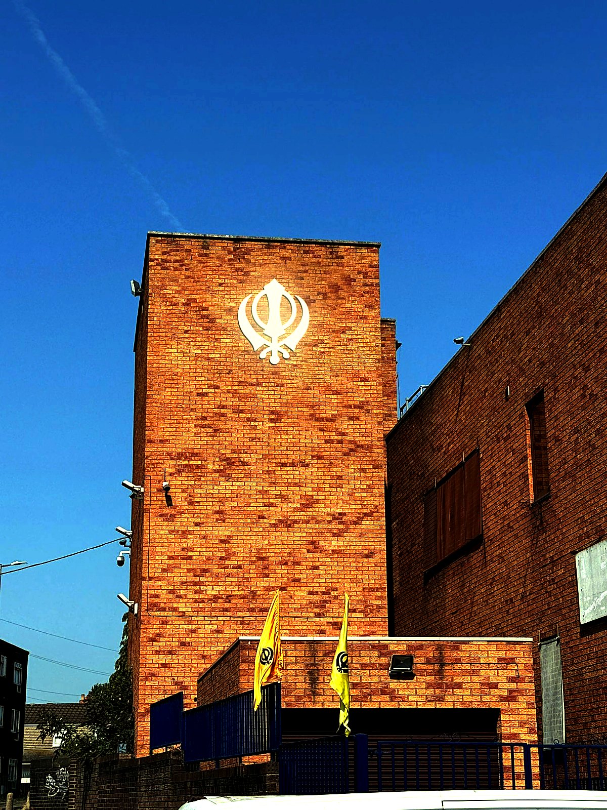 Nanaksar Gurdwara building signage
